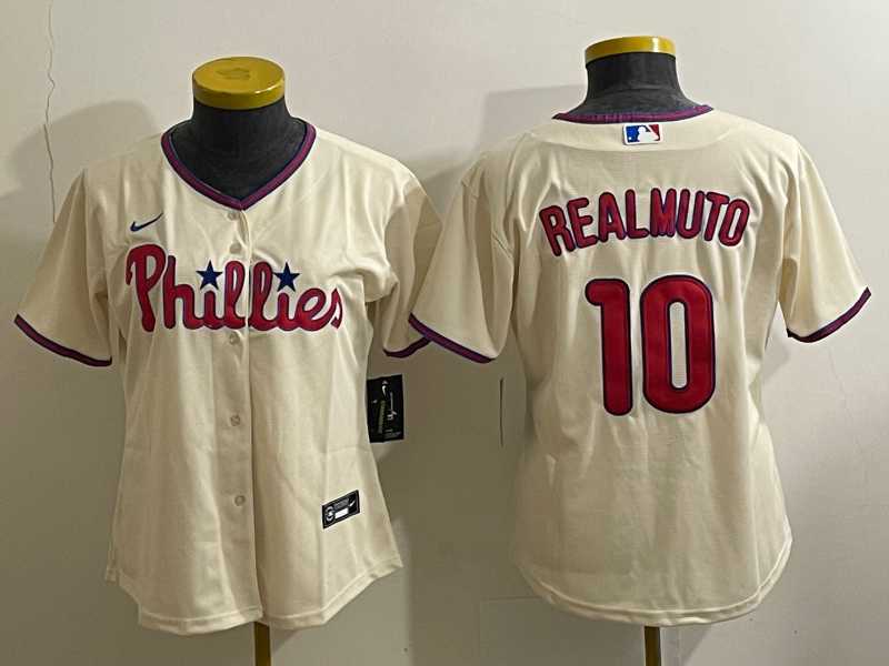 Womens Philadelphia Phillies #10 JT Realmuto Cream Cool Base Jersey->mlb womens jerseys->MLB Jersey